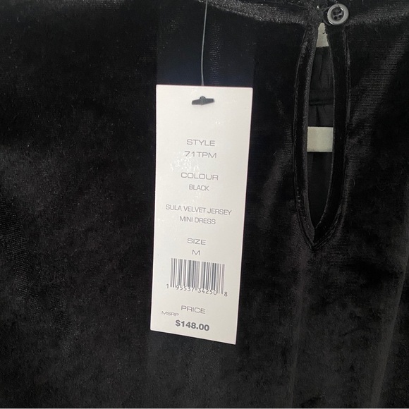 French Connection Sula Black Velvet Ruffle Long Sleeve Mini Sheath Dress NWT M - Picture 7 of 10